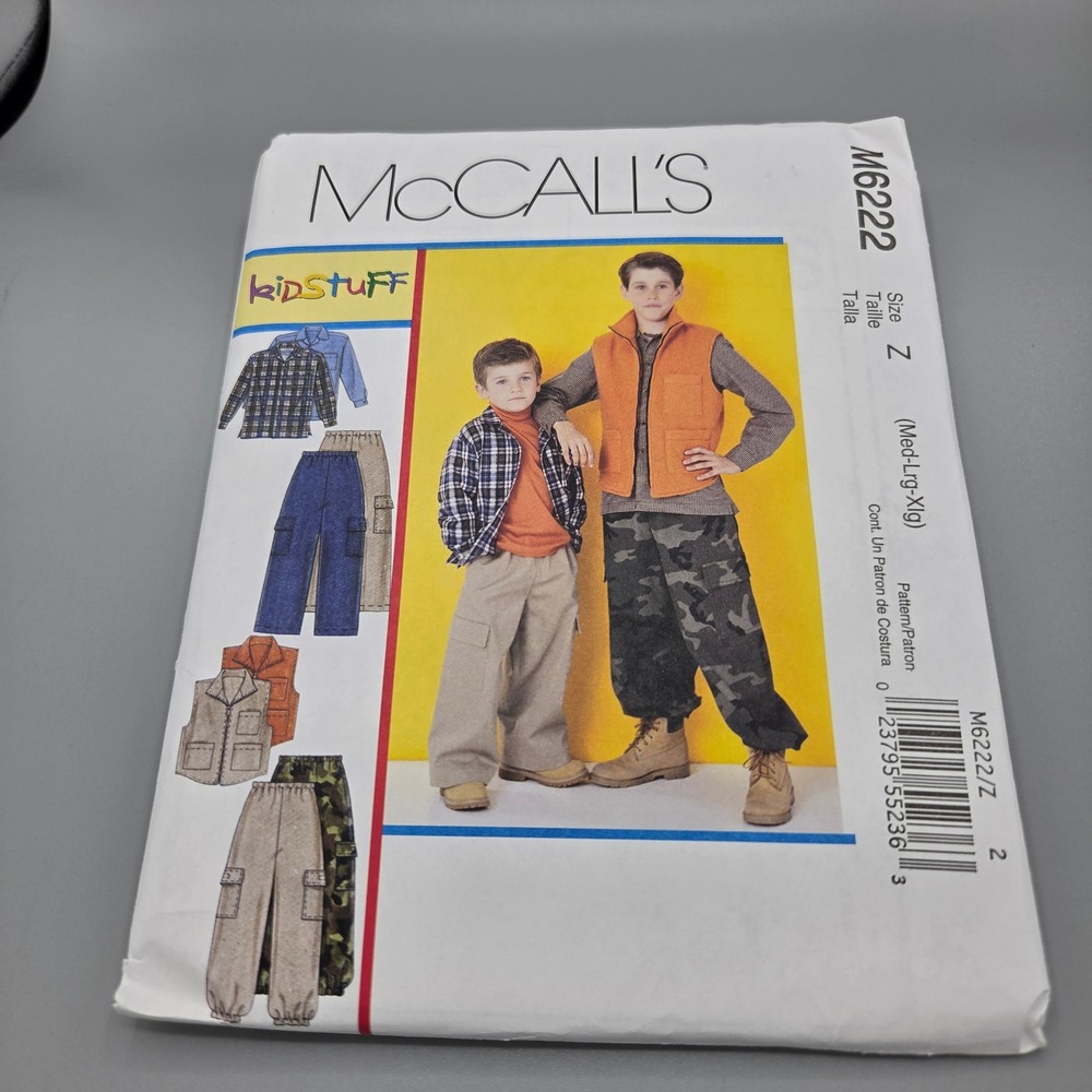 McCalls M6222 Boys Shirt Vest Pants Sewing Pattern Size Z Med-Lrg-Xlg KidStuff